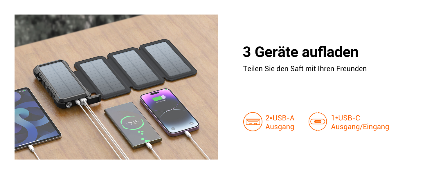 Powerbank BLAVOR 20000mAh з сонячною панеллю, USB-C PD 18W, для зарядки телефону та планшета, чорний