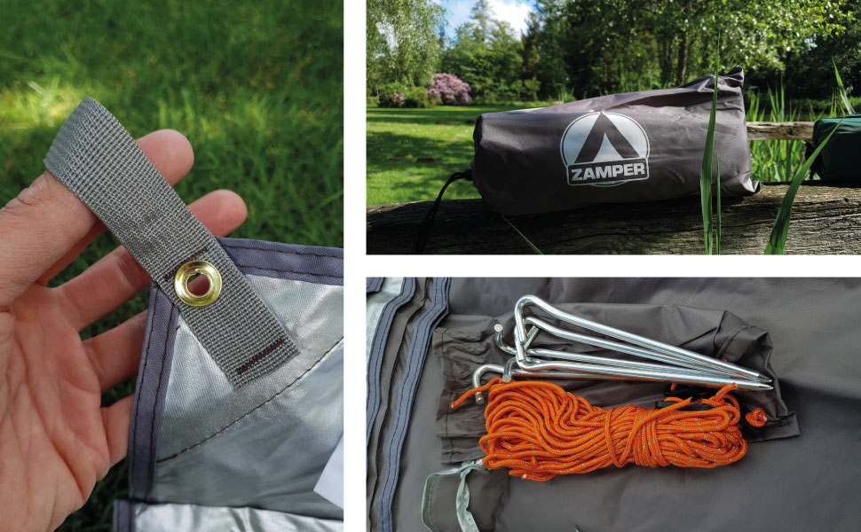 Тент Zamper Zelt-Plane 3x3м водонепроникний – сонцезахисний тент для кемпінгу, захист від сонця та UV-променів, для відпочинку на природі та на пляжі, колір зелений (кава/сірий)