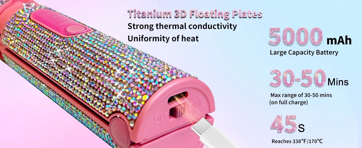 Бездротовий випрямляч для волосся 2-в-1 з акумулятором 5000mAh, міні-випрямляч для подорожей, випрямлення та завивання, портативний, швидкий нагрів 210°C/410°F, колір: коричневий (Mermaid)