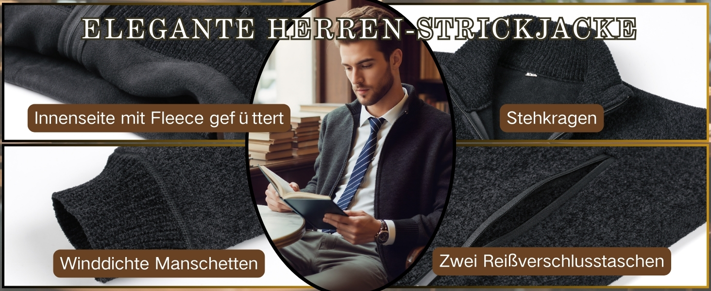 Чоловіча в'язана кофта з коміром-стійкою та блискавкою, тепла з м'яким флісовим підкладкою, світшот-кардиган з довгими рукавами, блакитний, осінь/зима