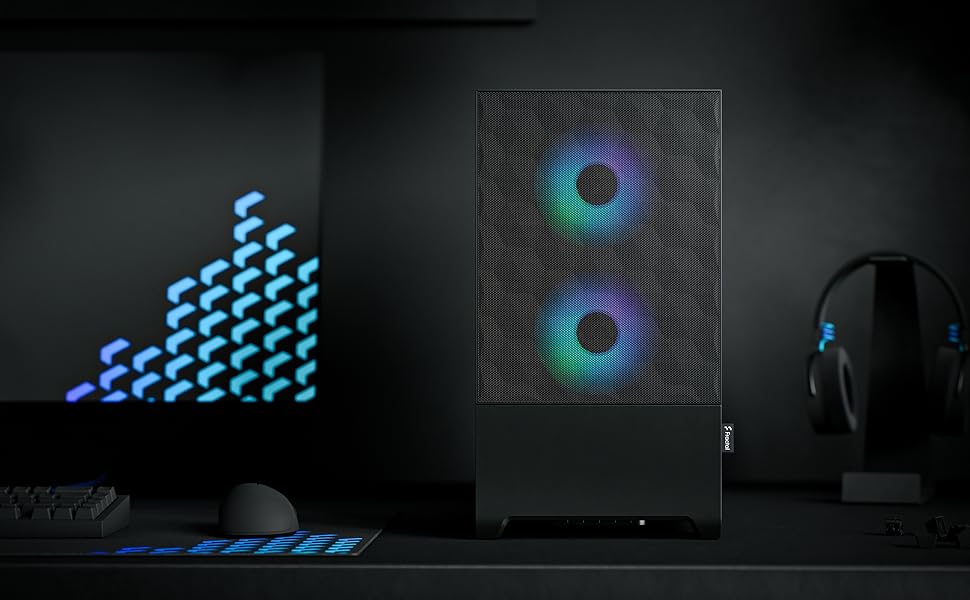 Корпус для ПК Fractal Design Pop Mini Air RGB Black з темперованим склом та сіткою Honeycomb Mesh – 3 RGB вентилятори, підтримка mATX