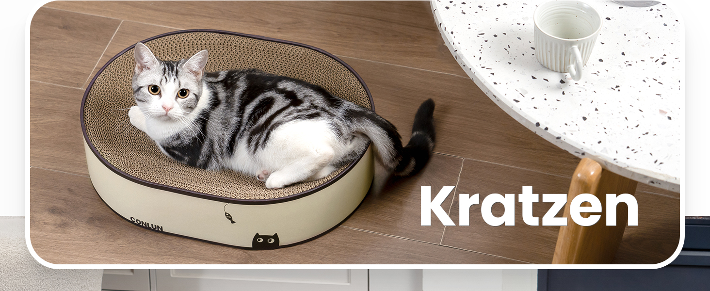 Кігтеточки для котів Conlun 2 в 1: овальні кігтеточки-ліжка, з мискою, з гофрокартону (43x33x10 см)