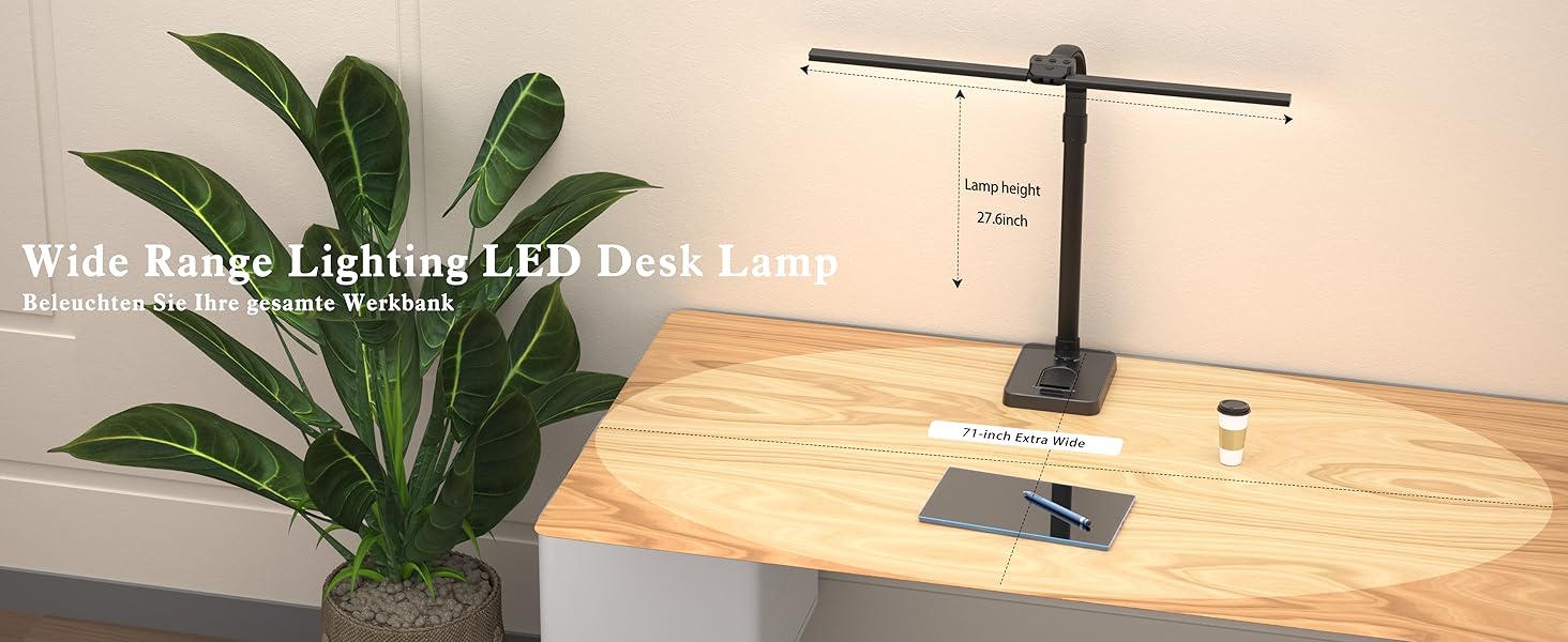 Світлодіодна лампа для столу Doppelkopf з регулюванням яскравості, 24W, 80см, для дому/офісу, денне світло, лампа для столу з шийкою-лебедем (чорна, з підставкою для телефону)