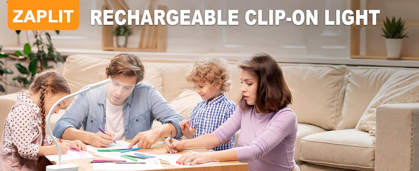 LED лампа для читання ZAPLIT з кріпленням на ліжко – 3 режими, 10 яскравостей, USB-C, гнучкий шийка 40 см, для спальні, робочого столу та кемпінгу, білий, діаметр 3,5 дюйма