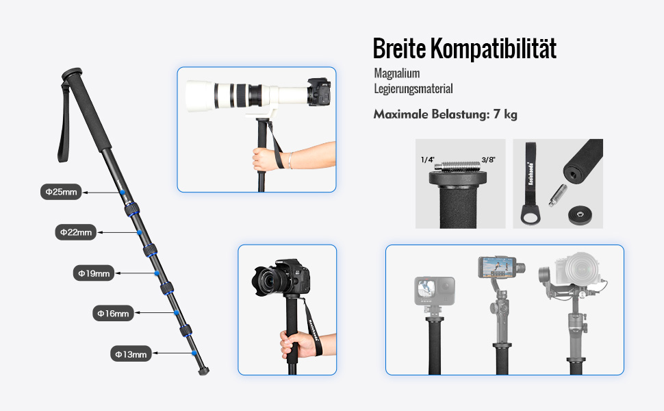 Штатив Koolehaoda з алюмінію з кульковою головкою K-09 для DSLR-камер, максимальна висота 175 см (K-288+M3)