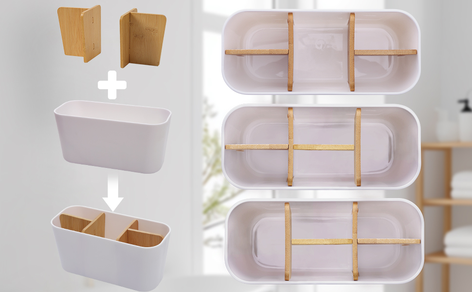 Тримач для зубних щіток з бамбуковими перегородками, органайзер для зубних щіток та пасти, для ванної кімнати, офісу, сім'ї, білий