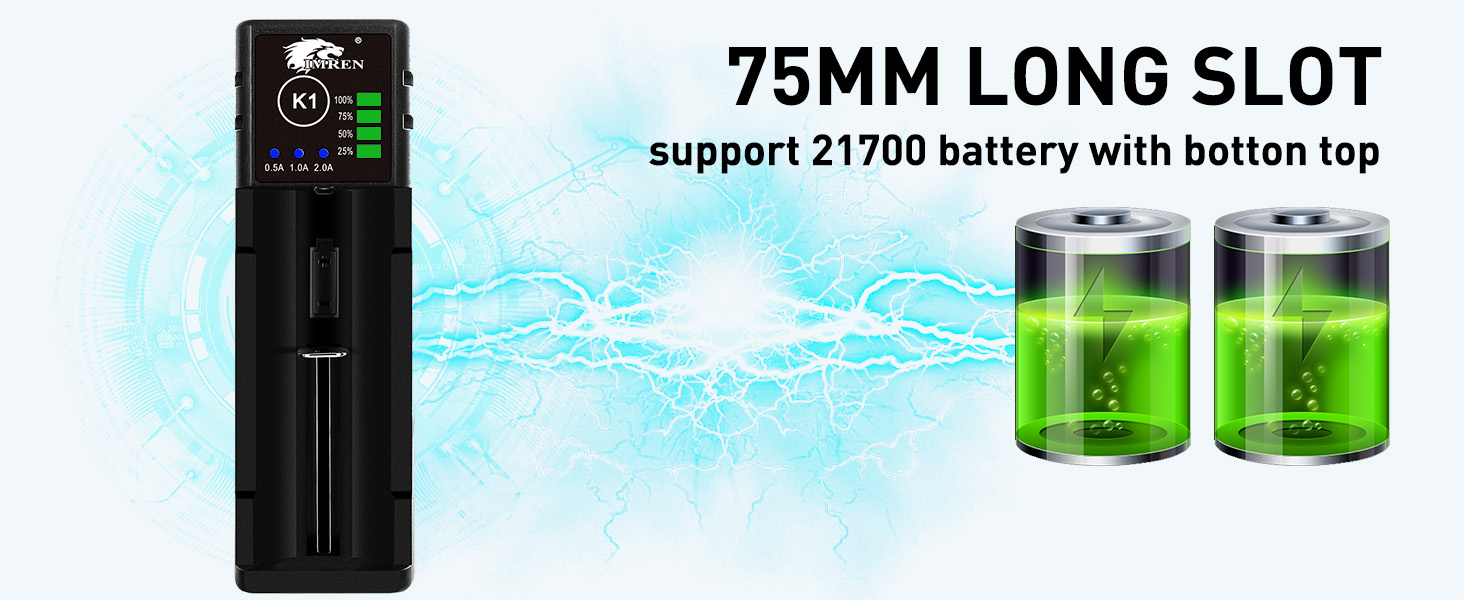 Зарядний пристрій IMREN 18650 з 4 слотами, 2A, USB-C, для акумуляторів 3.7V Li-Ion 18350 14500 14650 17500 18700 20700 21700 22650 26650 1.2V NI-MH/NI-Cd AA AAA C