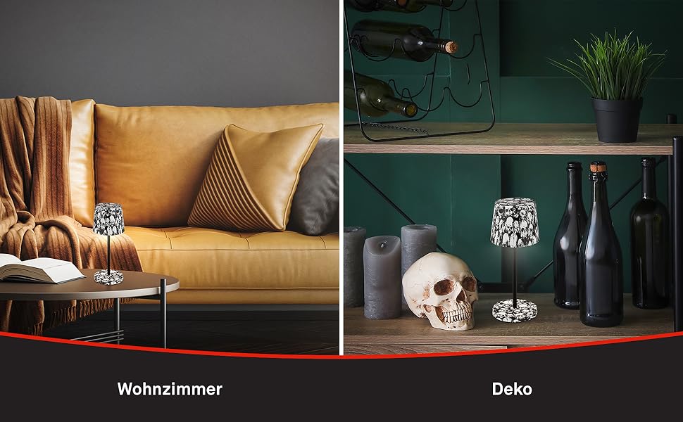 LED настільна лампа BRILONER з бездротовим живленням, регульована яскравість, сенсорне управління, для дому та кемпінгу, з дизайном черепів, Ø105x260 мм