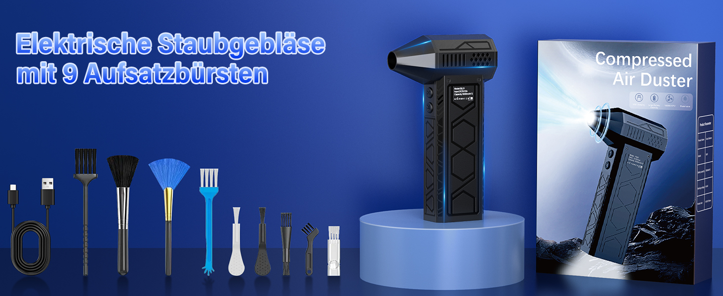 Електричний пилосос-фен для авто 180000 RPM з ліхтариком, модель 2025