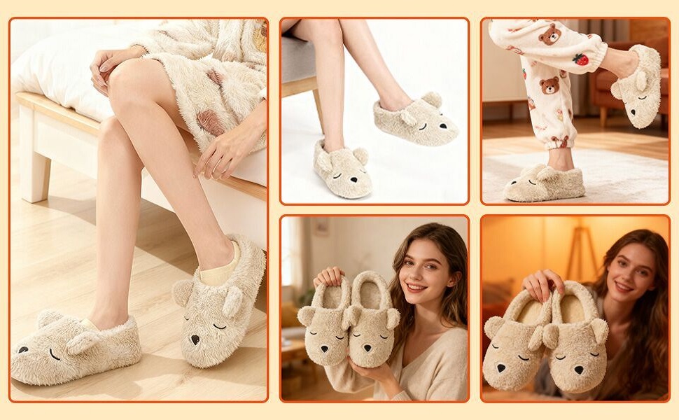 Тапочки плюшеві для дому FakeFace, пара, з милим ведмедиком, розмір 38/39 EU, бежеві