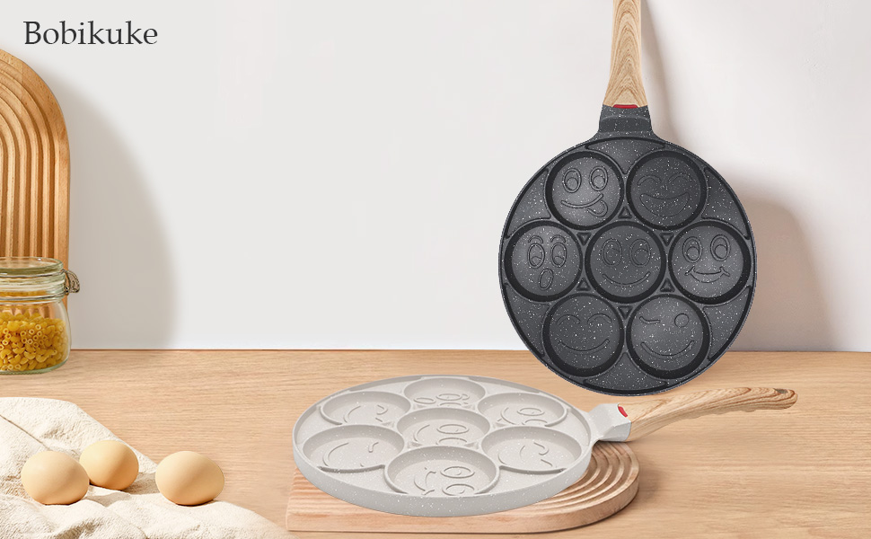 Пательня для млинців Smiley 7 отворів 26 см, антипригарна, для газової плити, чорна