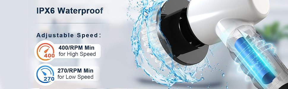 Електричний дрібний шкребок для чищення, щітка для дому, 400 об/хв, 8 змінних насадок, 90 хвилин роботи, 3 регульовані розміри, 2 регульовані швидкості для ванної кімнати Pro