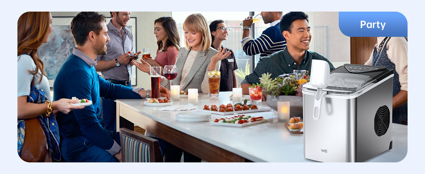 Машина для приготування льоду WIE 1.3L, 9 кубиків за 6 хвилин, тиха, самоочисна, для кухні, офісу, бару, вечірки (срібляста)