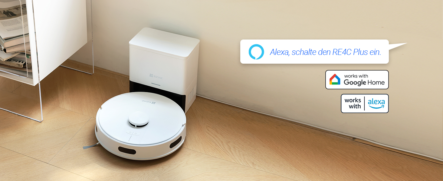 EZVIZ RE4C Plus: Робот-пилосос 3-в-1 з автоматичним очищенням, WiFi, LiDAR, 4000 Pa, керування через APP/Alexa/Google