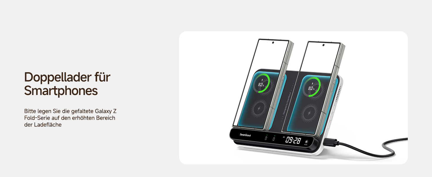 Бездротова зарядка SwanScout 30W для Samsung Galaxy Z Fold 7/S25 Ultra/S25, iPhone 17/16, Galaxy Watch 8/7/6 – швидка зарядка