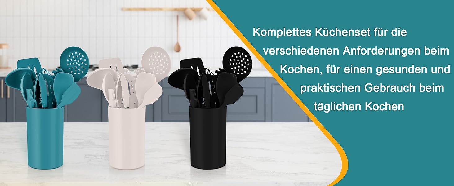 Набір кухонних аксесуарів Homikit, 16 шт. з тримачем, синій. Жаростійкий кухонний інвентар, набір кухонного приладдя, придатний для миття в посудомийній машині