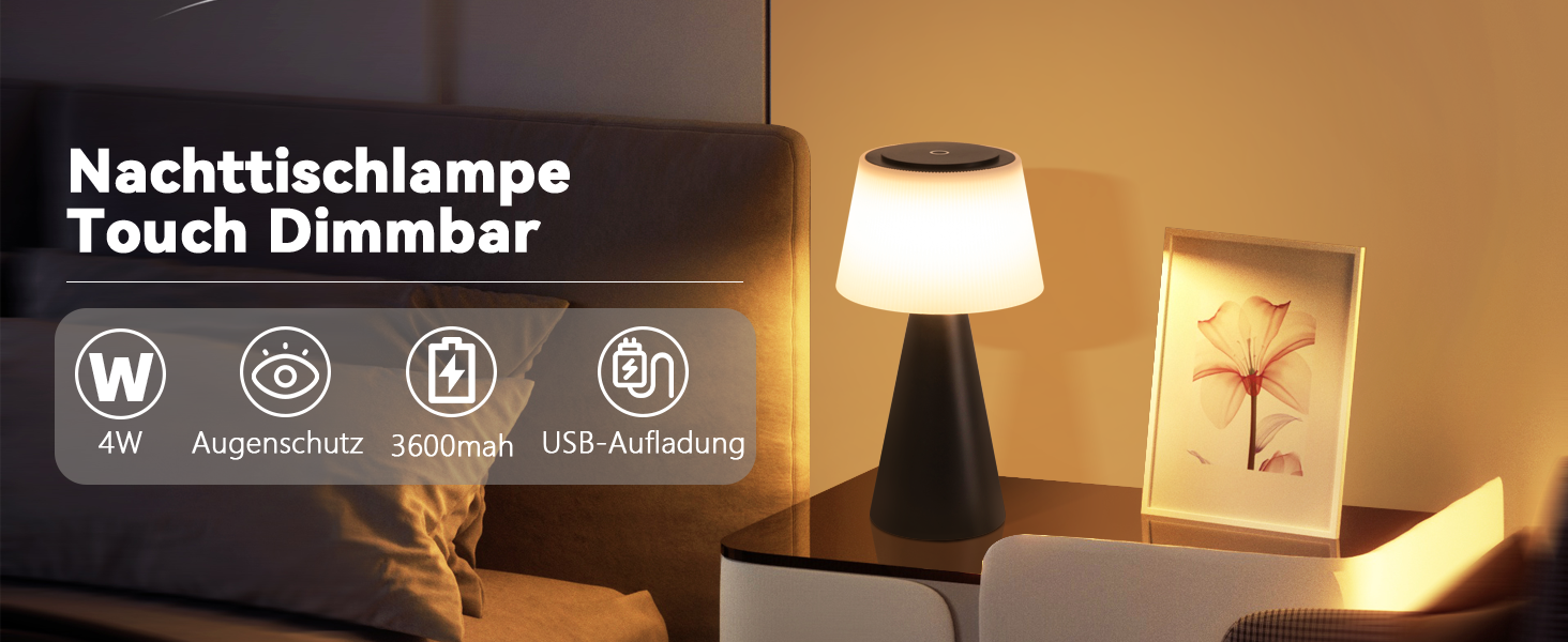 Акумуляторна настільна лампа LED 2 шт. чорна - бездротова, сенсорна, з USB зарядкою для спальні, вітальні, вулиці
