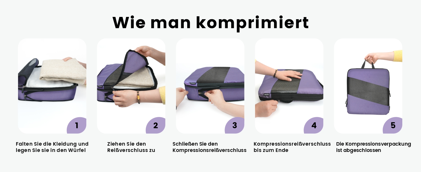 Органайзери для валізи компресійні, набір 6 шт. (Ельфенбайн, фіолетові) - Куби для пакування, компресійні пакети для подорожей