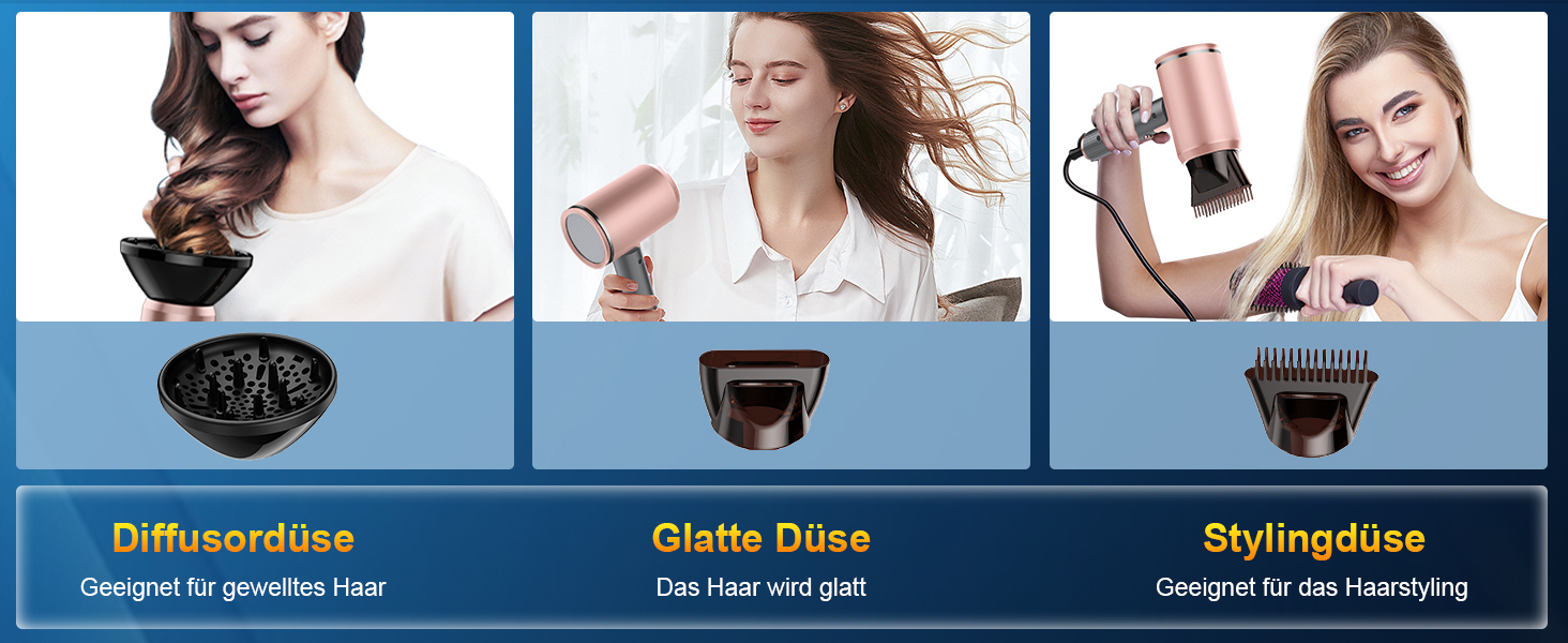 Професійний фен 2400W з іонізацією, складний, для подорожей, з насадкою-дифузором та терморегулятором (сірий/рожевий)