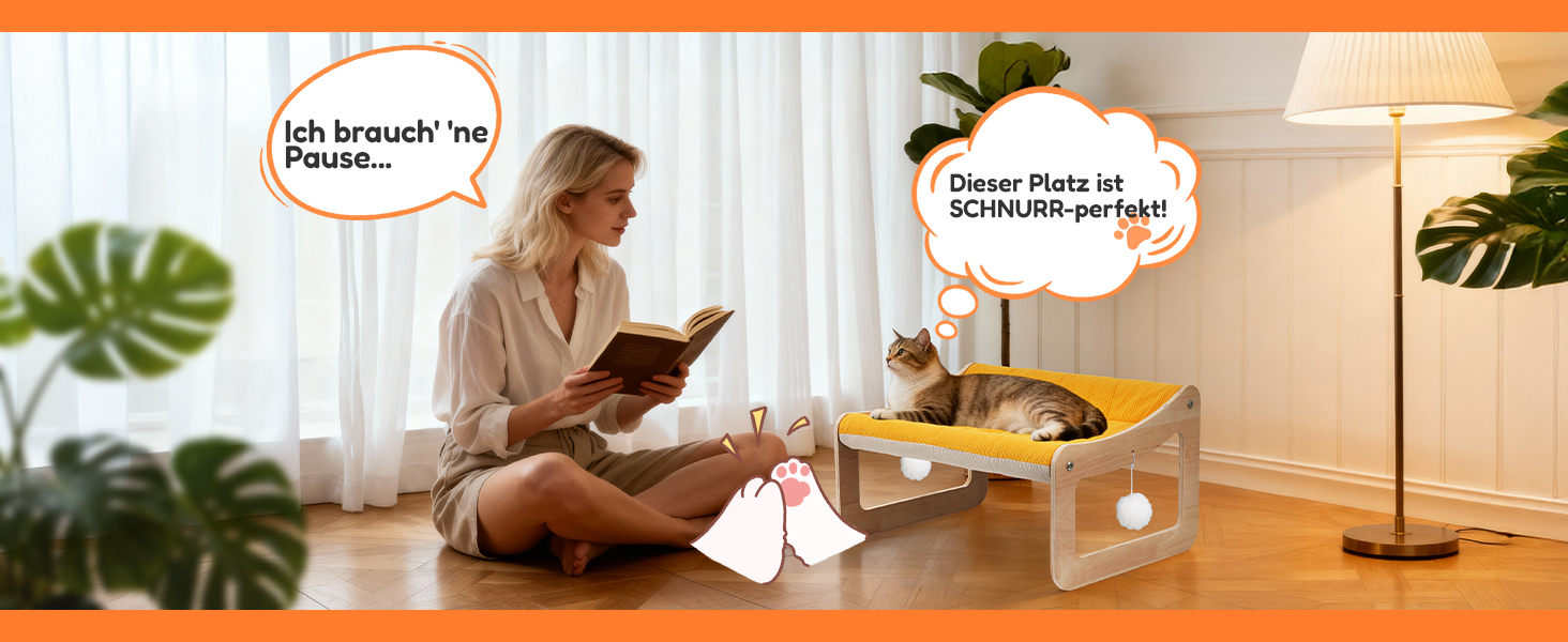 Крак-стійка для котів з великим ліжком Luxus, жовта | З міцного березового дерева, сизаль, 25 кг, біо-льон