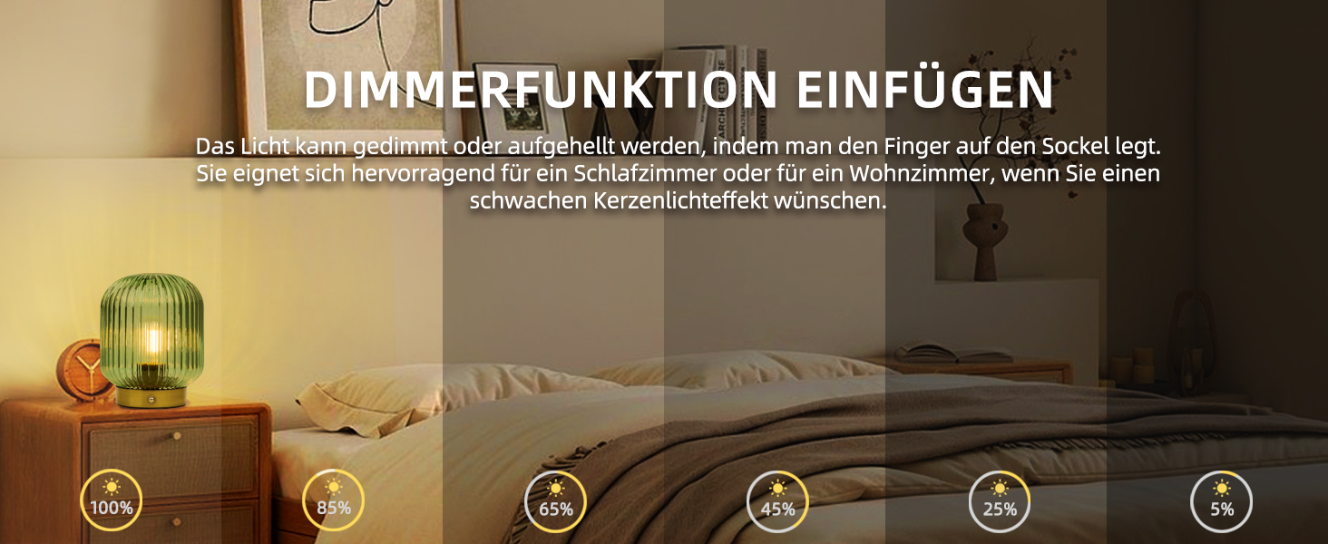 LED настільна лампа MJ PREMIER: акумуляторна, з сенсорним керуванням, регулювання яскравості, скло, USB зарядка, аварійна, зелена