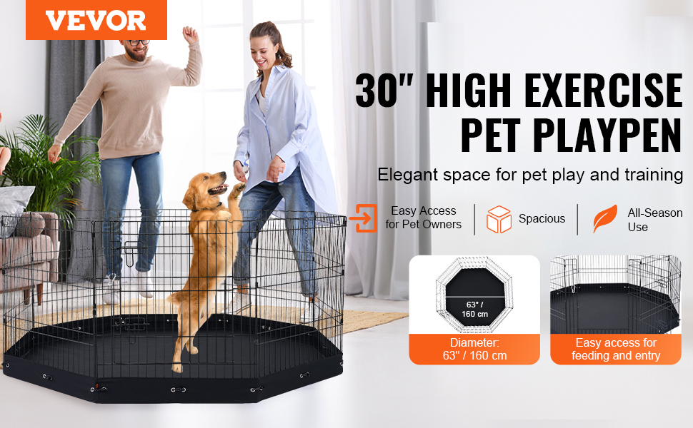 Лягушковий загін для собак VEVOR: 8 панелей, 76x61 см, металевий, з килимком, для собак, котів та інших дрібних тварин