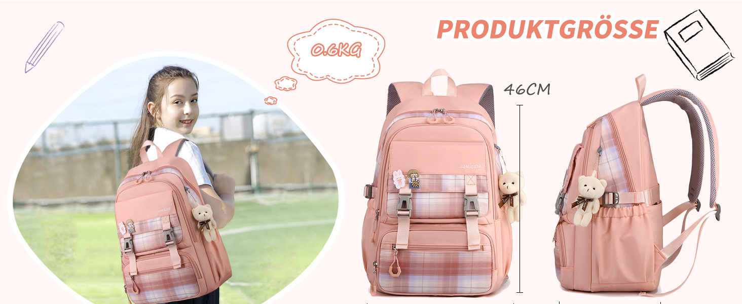 Шкільний рюкзак FANDARE: водонепроникний, з плюшевим брелоком та нашивкою, для хлопців та дівчат, для школи, подорожей та відпочинку. Сірий.