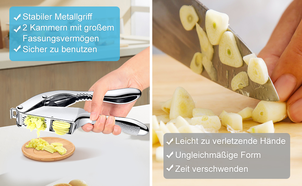 Прес для часнику з нержавіючої сталі 2 в 1 з очищувачем та щіткою, для миття в посудомийній машині