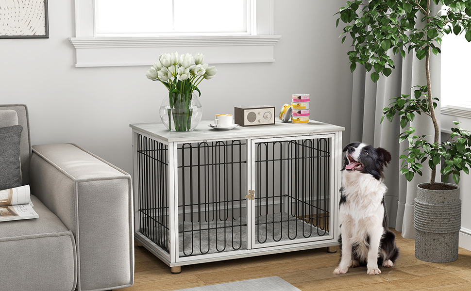 Клітка для собак PawHut з подушкою, регульовані ніжки, столик, сталевий каркас, сіра, 90 x 58 x 62,5 см, до 20 кг