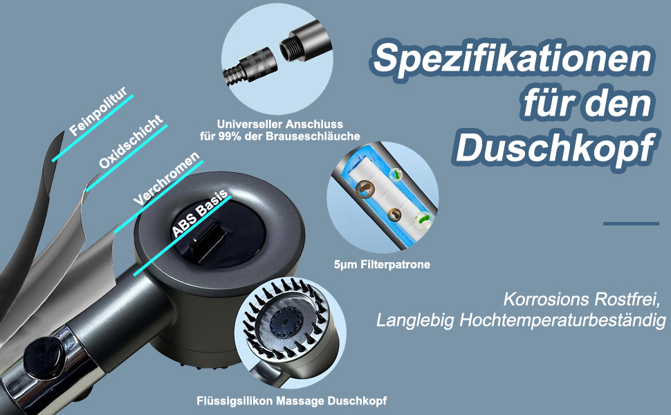 Фільтр для душу з високим тиском, ручна лійка з шлангом, 4 режими, економія води, фільтрація, стоп-функція, для жорсткої води, видаляє хлор та бактерії (Сучасний, Антрацит)