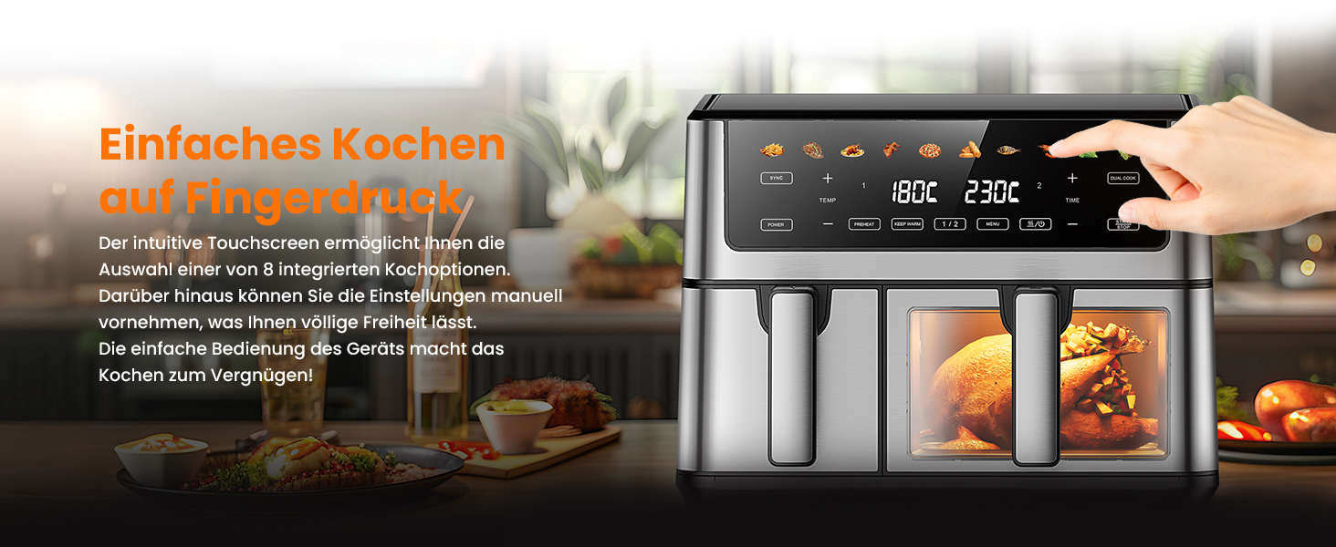 Фритюрниця Extralink 1400W з гарячим повітрям, 4.2L, 10 функцій приготування, LED-дисплей, економна, 90% менше жиру