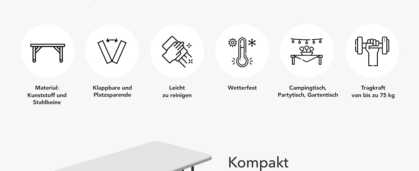 Складаний садовий стіл-буфет Floordirekt Akita 183x76 см з ручкою для перенесення - для тераси, балкона, кемпінгу