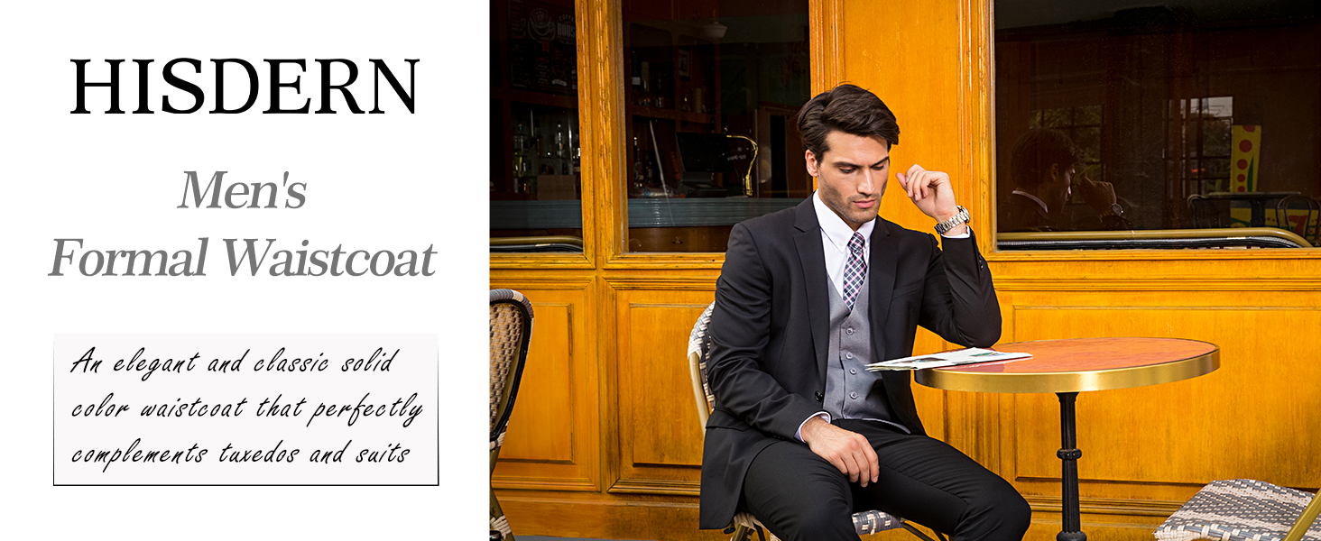 Чоловіча жилетка для весілля та свят HISDERN, бавовна, однотонна, чорна (M)