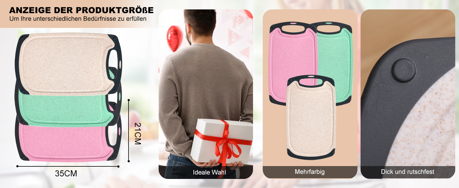 Набір дерев'яних обробних дощок з пшеничного соломи (3 шт.) - безпечні, легкі, з антиковзким покриттям, для кухні