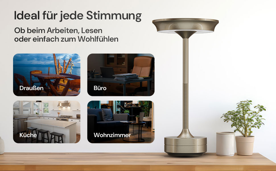 LED-лампа настільна бездротова - стильний дизайн з акумулятором та USB-C - 3 кольори світла та диммування - бездротова свобода для вулиці та дому - настільна лампа з акумулятором, що заряджається (срібна)