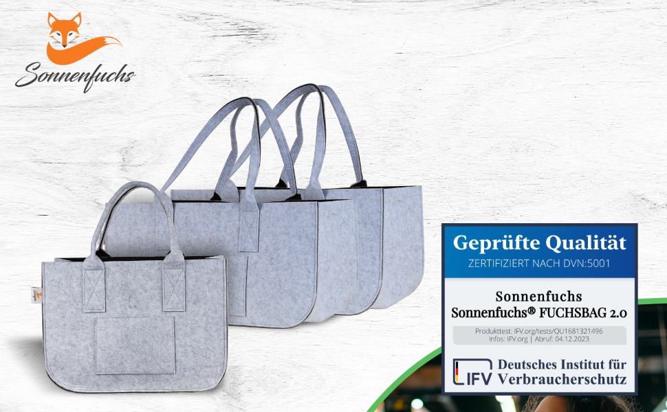 FUCHSBAG 2.0 Набір універсальних фетрових сумок XXL, 3 шт. (2 великі, 1 мала) для покупок, міцні та стильні сумки для покупок