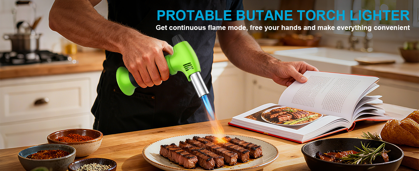 Кулінарний пальник для Крем-брюле, міні-пальник з регулюванням полум'я та захисним замком для десертів та BBQ, зелено-чорний (газ не входить)
