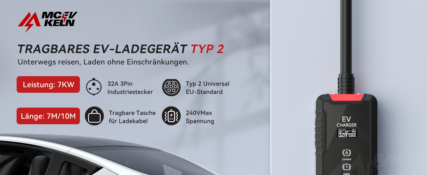 Кабель для зарядки електромобіля Type 2 Schuko 3.6 кВт, 7м, IP65, 16A, Mode 3