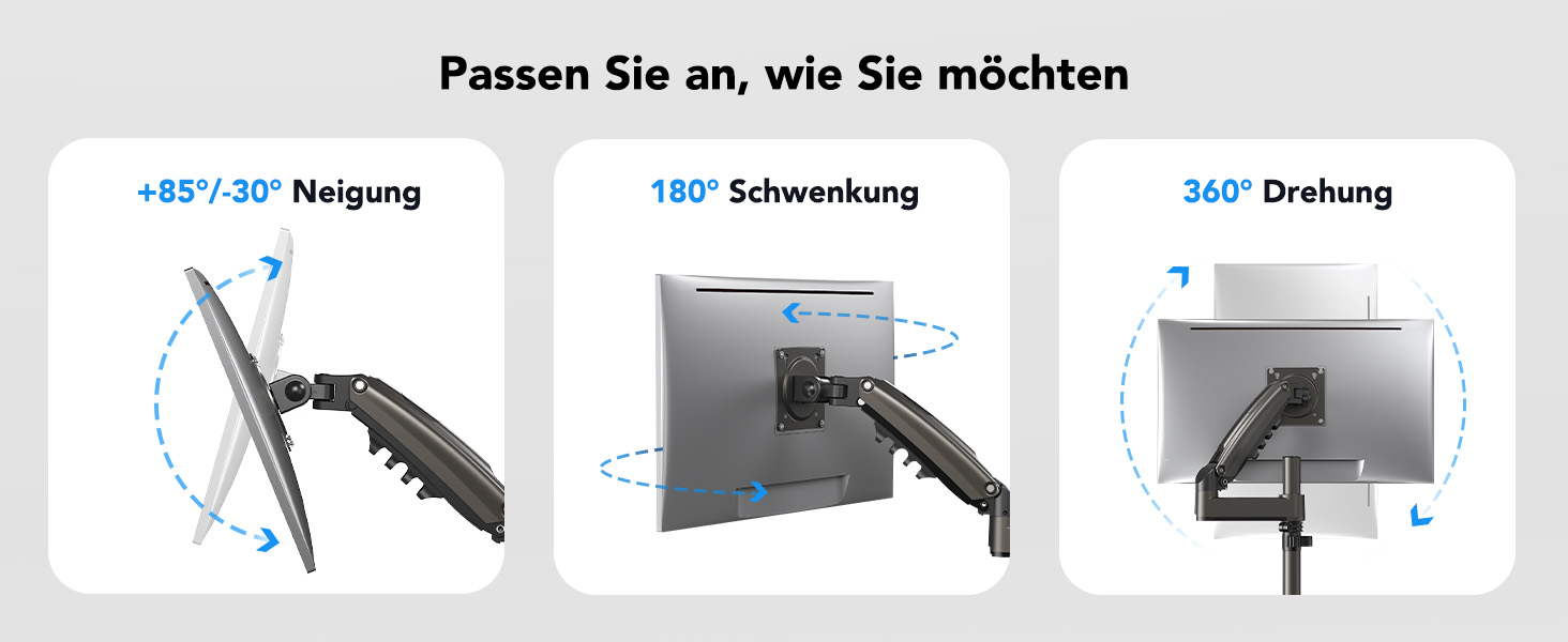 Кріплення для монітора HUANUO 13-32 дюймів, гнучкий кронштейн для LCD/LED екрану, газ-амортизатор, поворот 360°, VESA 75/100, вантажопідйомність 2-9 кг