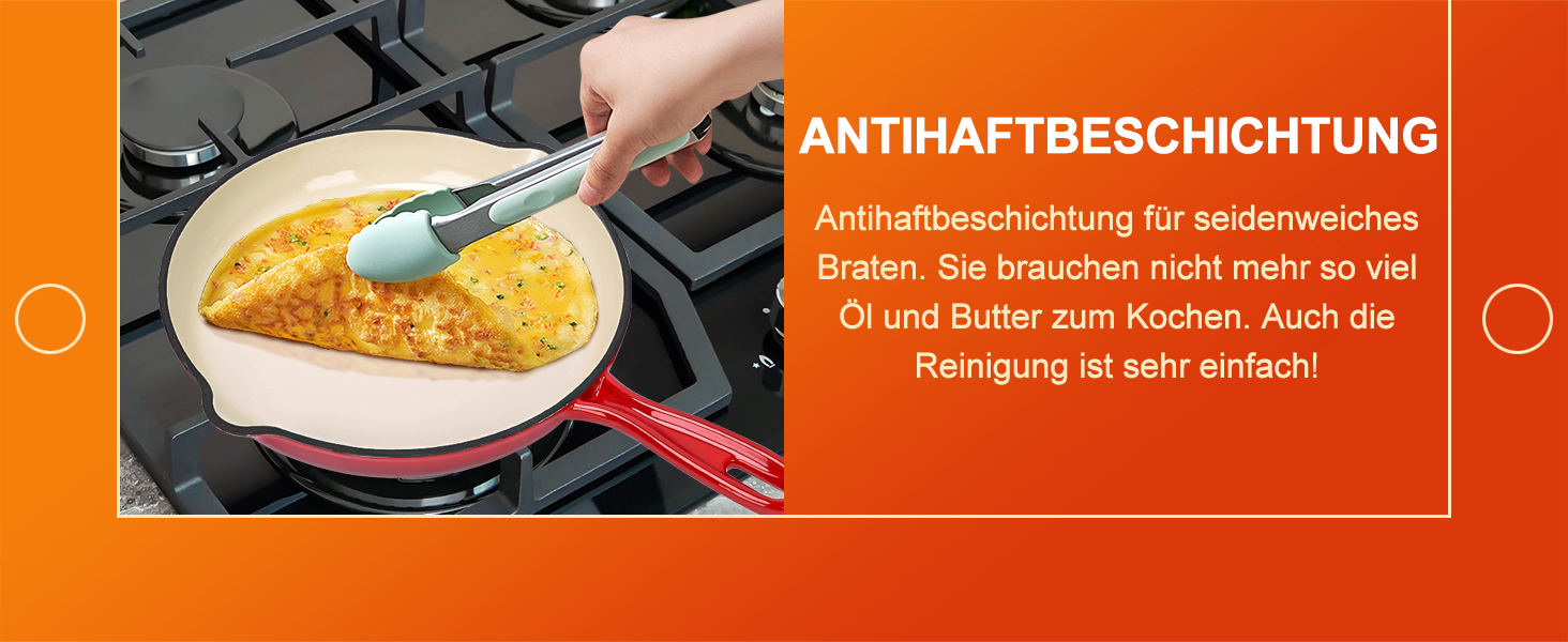Набір чавунної емальованої посуду Denmay 7 предметів: голландська піч, сковорода, каструля для тушкування, соусник, 3 кришки, червоний. Підходить для всіх типів плит.