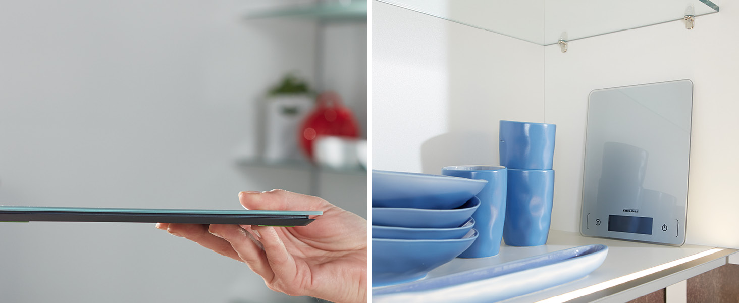 Кухонні ваги Soehnle Page Comfort 300 slim, цифрові, срібні, до 10 кг, точність 1 г, сенсорне управління, з батарейками, ультратонкий дизайн