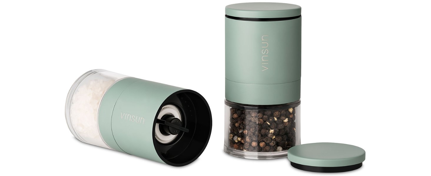 Набір з 2 мельниць для солі та перцю Vinsun - ручні, керамічний механізм, регульований, нержавіюча сталь, ø51x100mm