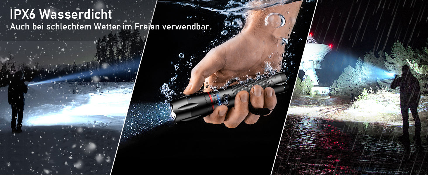 LED ліхтарик Blukar: надпотужний, з зумом, 5 режимів, водонепроникний IPX6, для кемпінгу, риболовлі та активного відпочинку