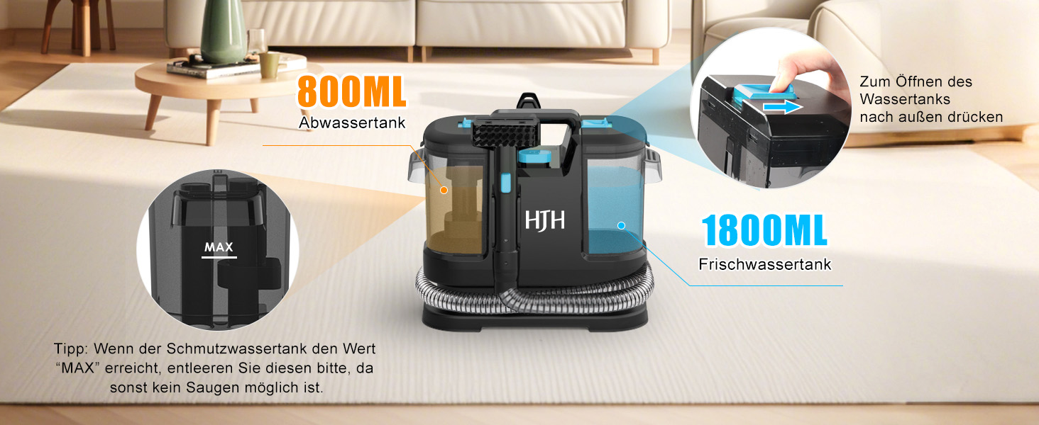 Пристрій для чищення оббивки Nassauger, 450W, 12kPa: мийний пилосос для килимів, оббивки та автосидінь (чорний)