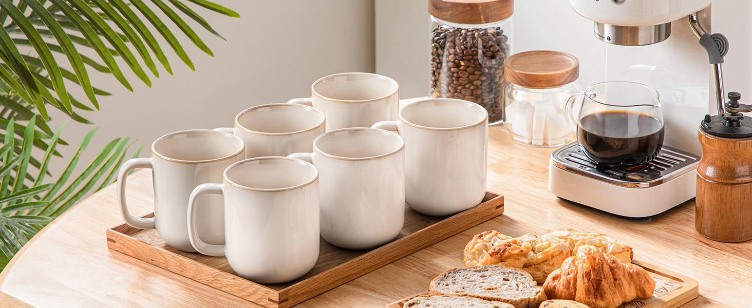 Набір кавових чашок Vancasso PLAYA, 6 шт, 480 мл, з ручкою, з кераміки, для мікрохвильовки та посудомийної машини, бежевий