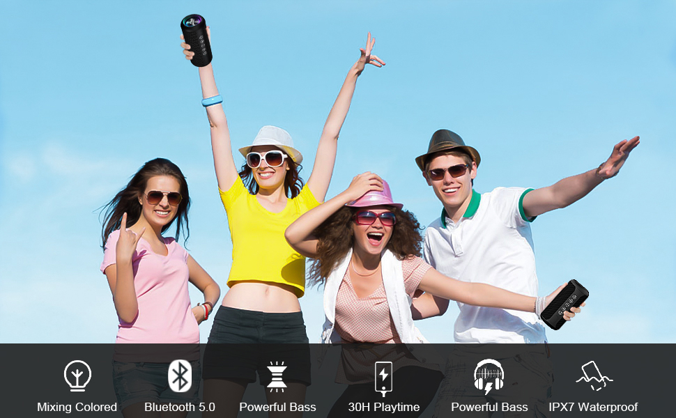 Портативна Bluetooth колонка Ortizan з RGB підсвіткою, водонепроникність IPX7, 30 годин роботи, Bass Boost, TWS, AUX, TF картка, мікрофон (BLUE)