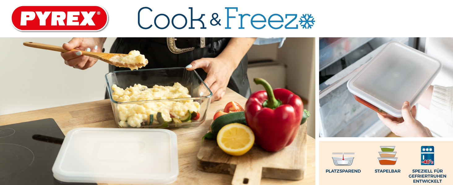 Набір скляних форм Pyrex Cook & Freeze з герметичними кришками (0,8 л, 1,5 л, 2,6 л, 4 л), для заморожування, без BPA