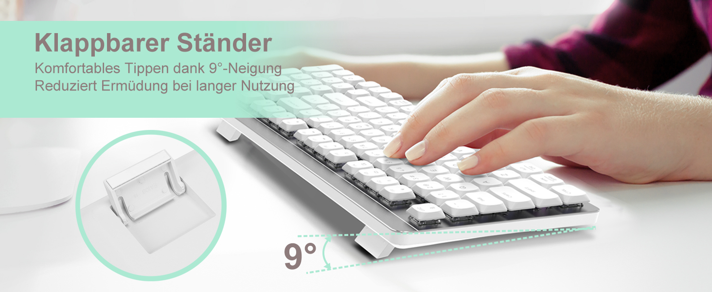 Механічна клавіатура та миша Leadsail FA98 бездротові, QWERTZ, 98 клавіш, низькопрофільний червоний перемикач, 1600 DPI, для Windows/MacOS/PC/Laptop (срібло)