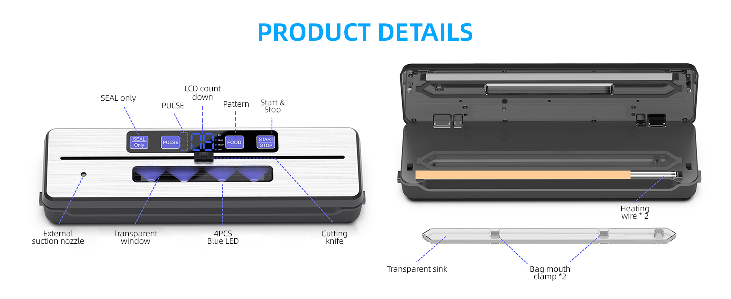 Вакуумний пакувальник Carehabi: 6 режимів, знімний піддон, ніж та 2 нагрівальні елементи