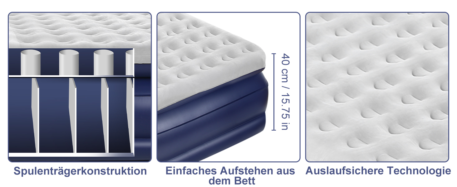 Надувна матрац KMZ з електричним насосом, подвійна висота, для дому, подорожей та кемпінгу. Міцна надувна ліжко - односпальна